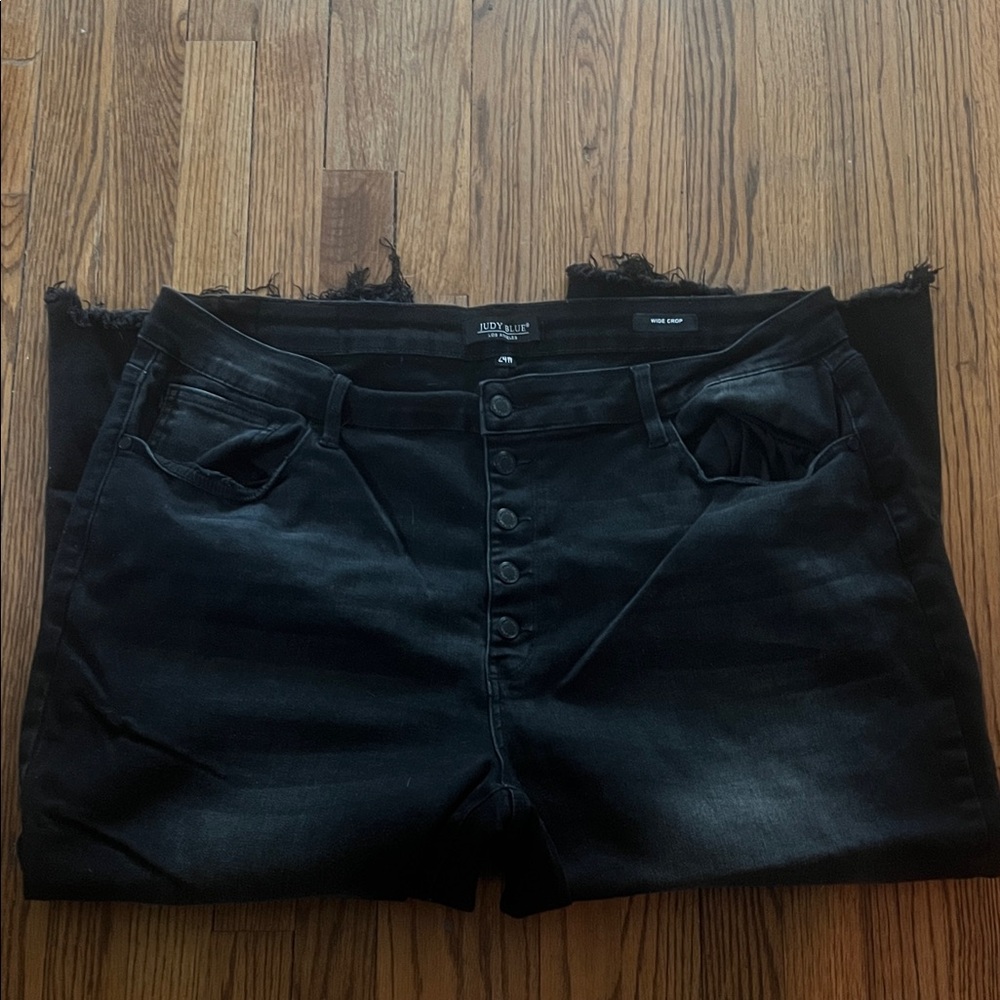 Judy Blue Faded Black Wide Leg Jeans with Button-Fly